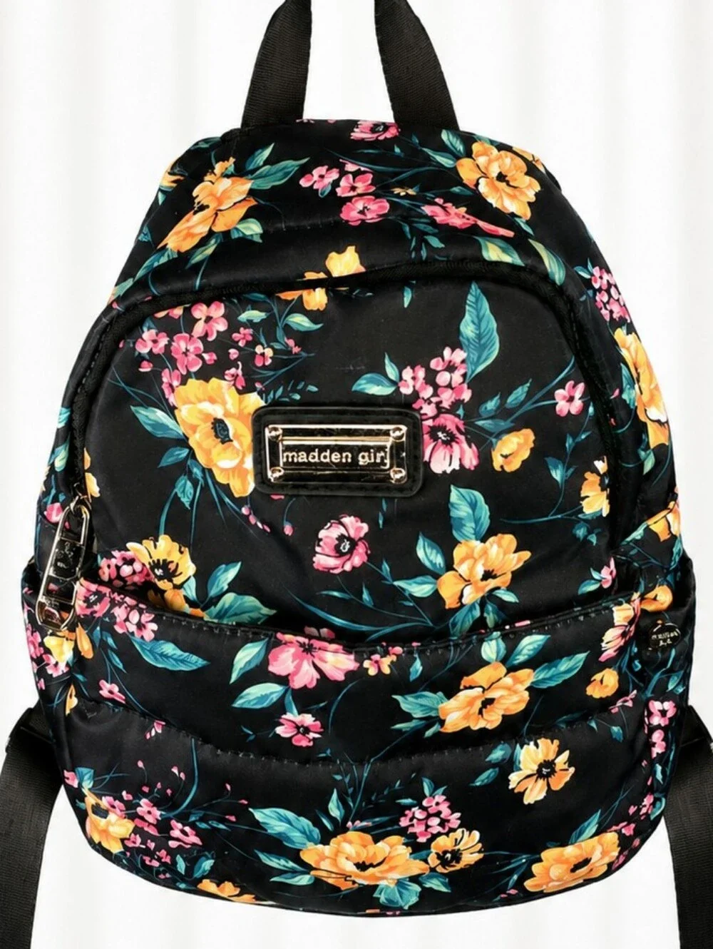👜 🎒 Madden Girl Black Floral Backpack Multicolor Flowers Adjustable Straps